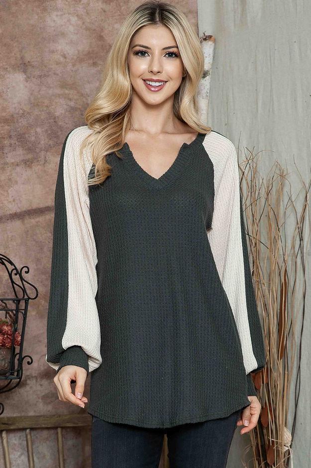Lena Olive Contrast Top - Strawberry Moon Boutique
