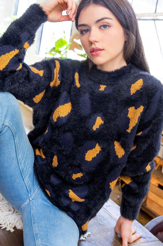 Leopard Plush Sweater - Strawberry Moon Boutique