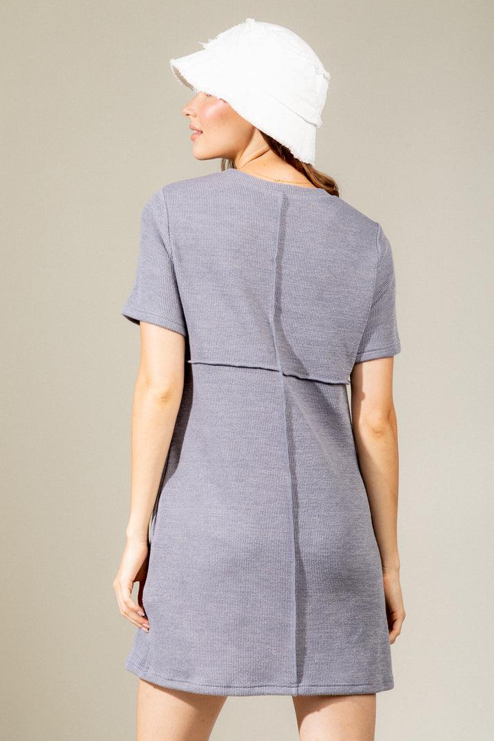 Light Grey Seam Dress with Pockets - Strawberry Moon Boutique