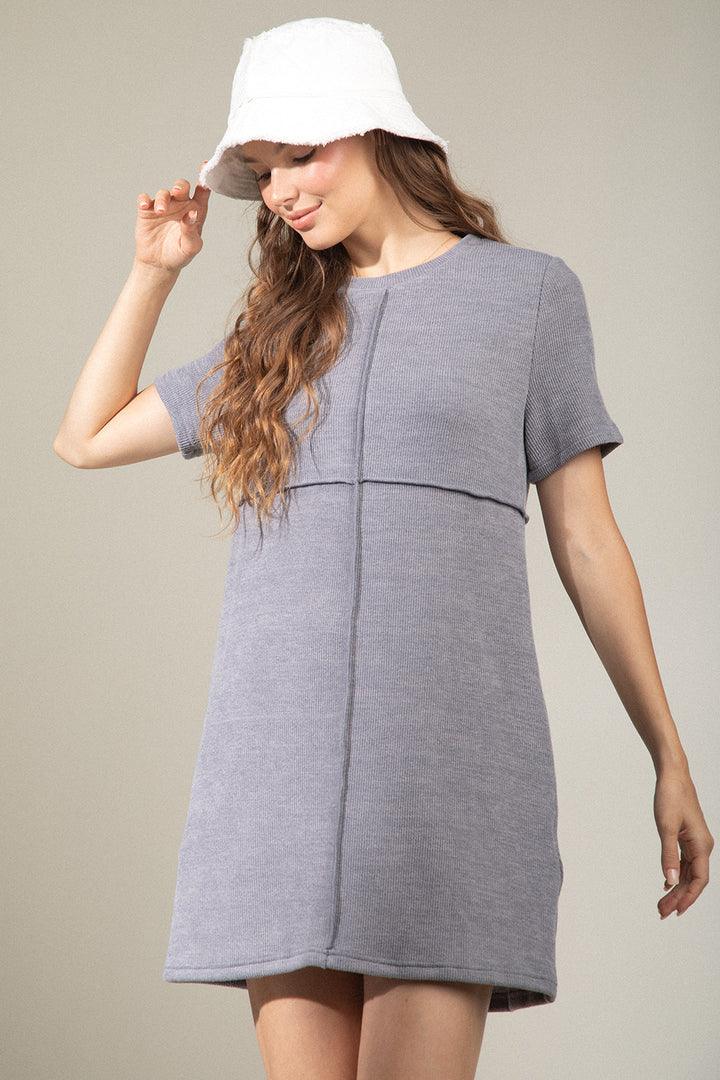 Light Grey Seam Dress with Pockets - Strawberry Moon Boutique