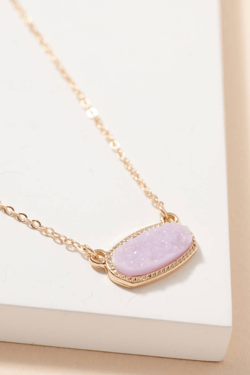 Lilac Oval Druzy Stone Charm Short Necklace - Strawberry Moon Boutique