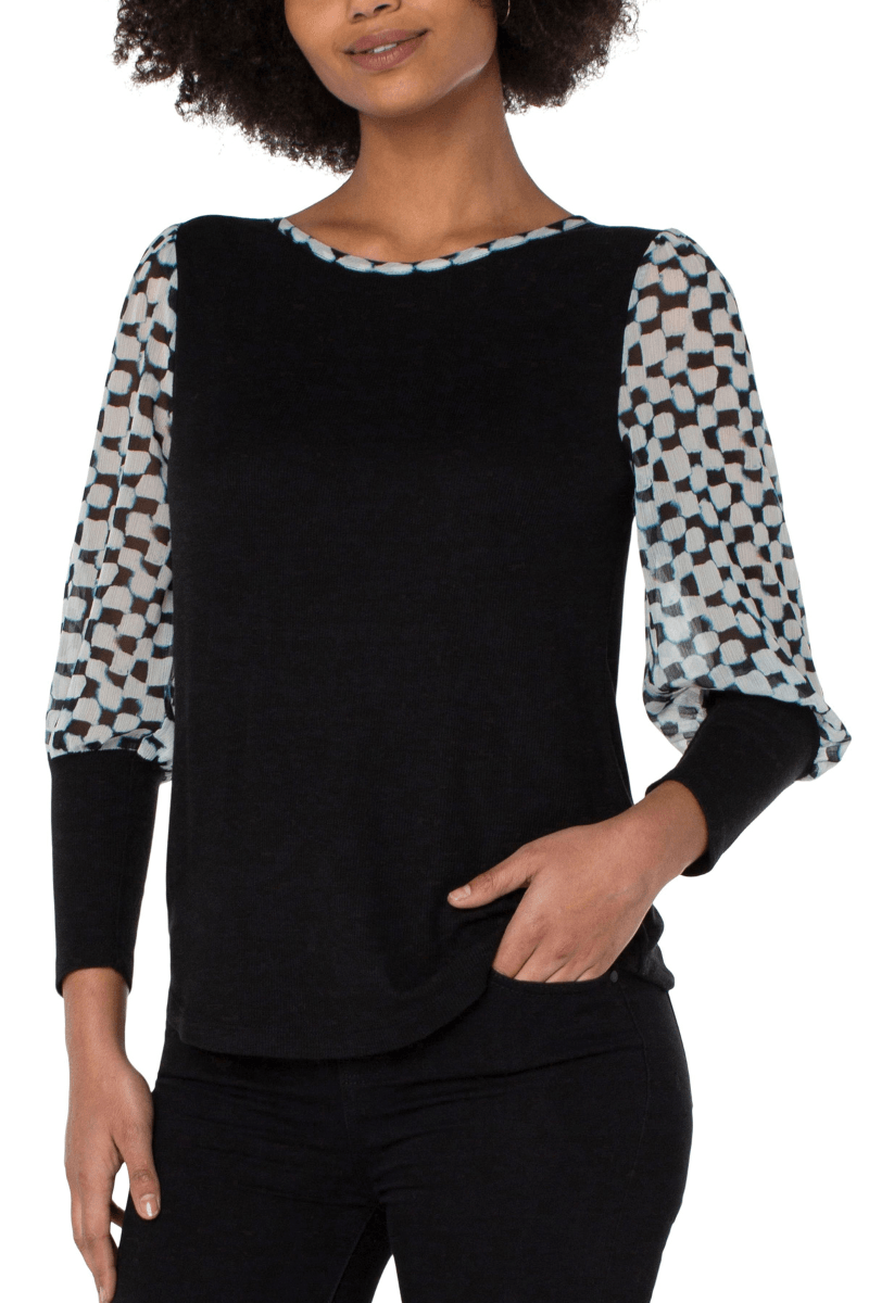Liverpool Black Knit To Woven Pullover Top - Strawberry Moon Boutique