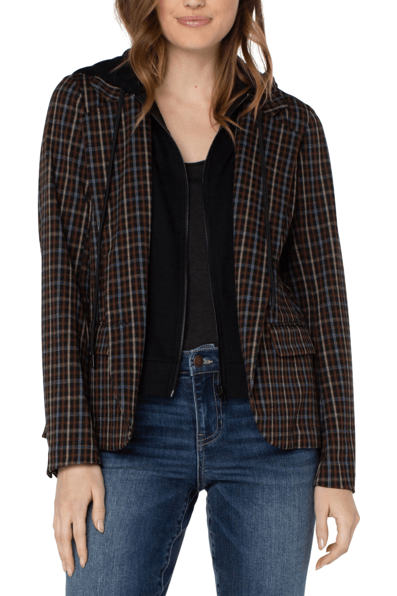 Liverpool Black Plaid Blazer with Removable Hood - Strawberry Moon Boutique
