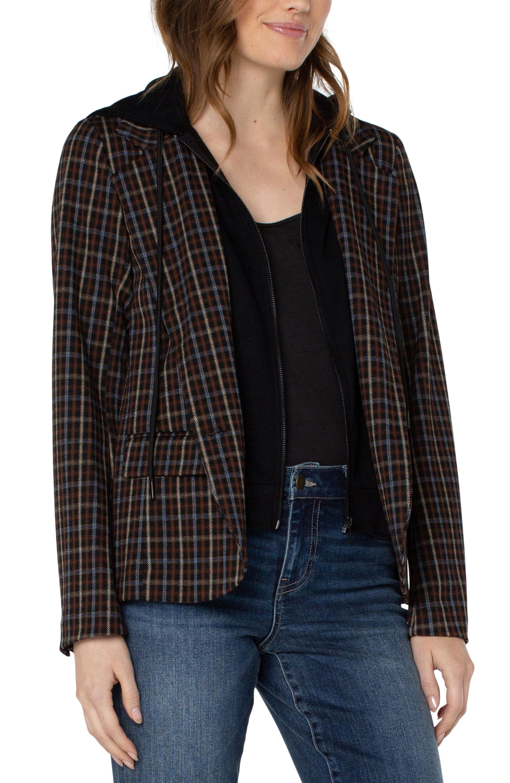 Liverpool Black Plaid Blazer with Removable Hood - Strawberry Moon Boutique