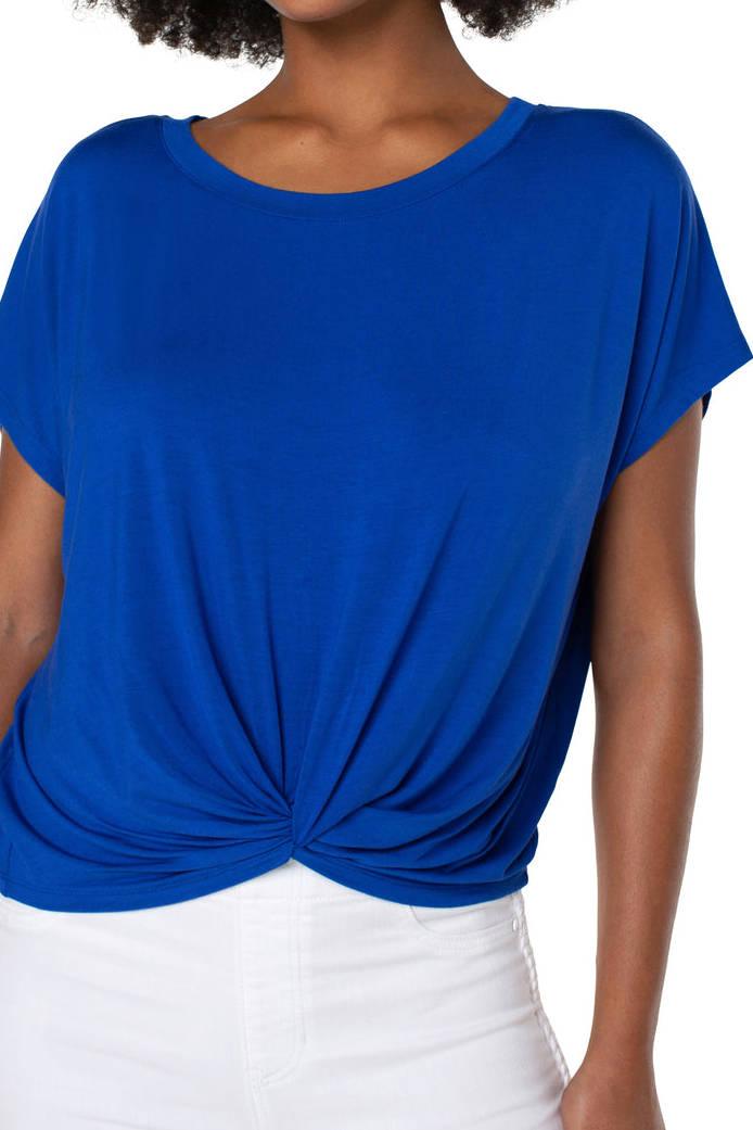 Liverpool Blue Twist Front Dolman Tee - Strawberry Moon Boutique