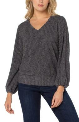 Liverpool Charcoal Knit Twist Back Top - Strawberry Moon Boutique