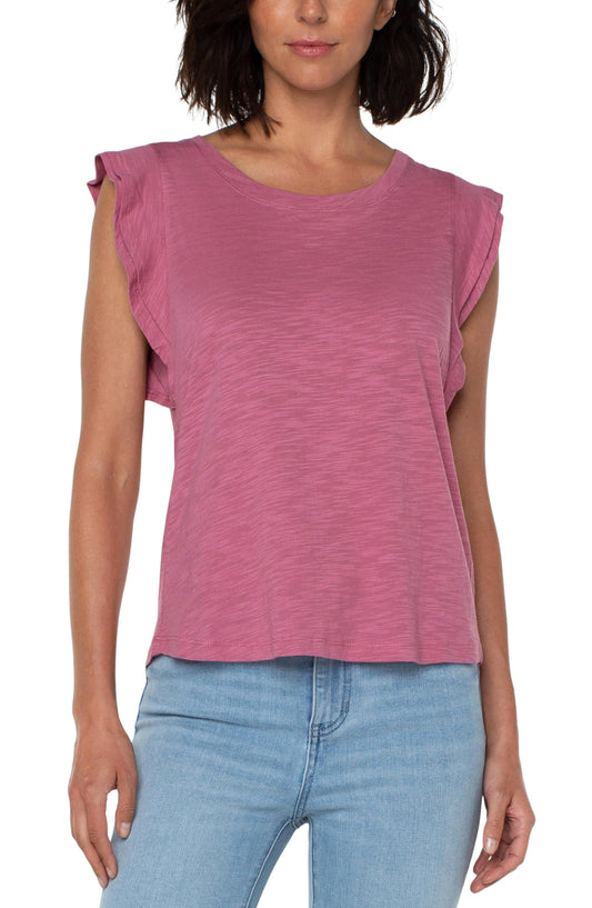 Liverpool Double Layer Wild Rose Flutter Top - Strawberry Moon Boutique