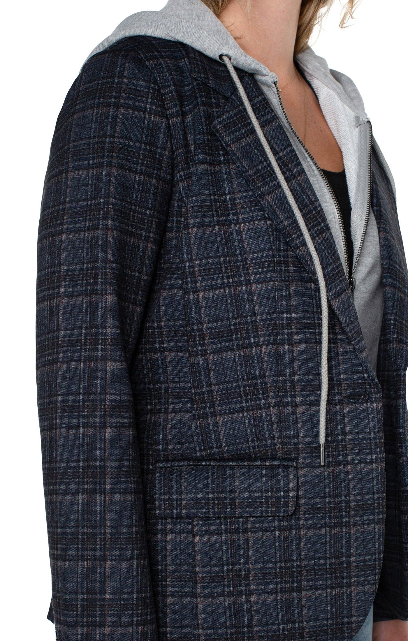 Liverpool Navy Plaid Blazer with Removable Hood - Strawberry Moon Boutique