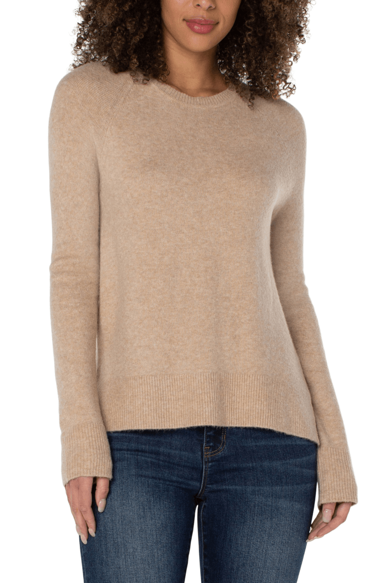 Liverpool Oatmeal Heather Raglan Sweater with Side Slit - Strawberry Moon Boutique