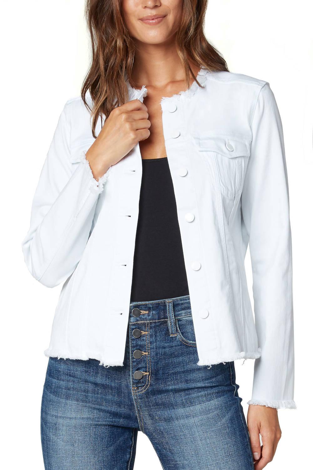 Liverpool White Classic Jean Jacket With Fray Hem - Strawberry Moon Boutique
