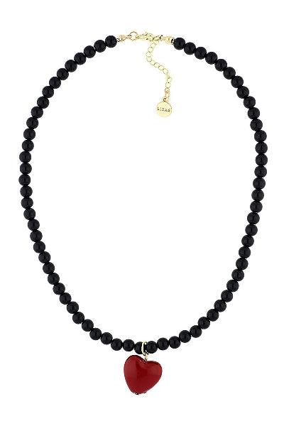 Lizas Black Beaded Heart Charm Necklace - Strawberry Moon Boutique