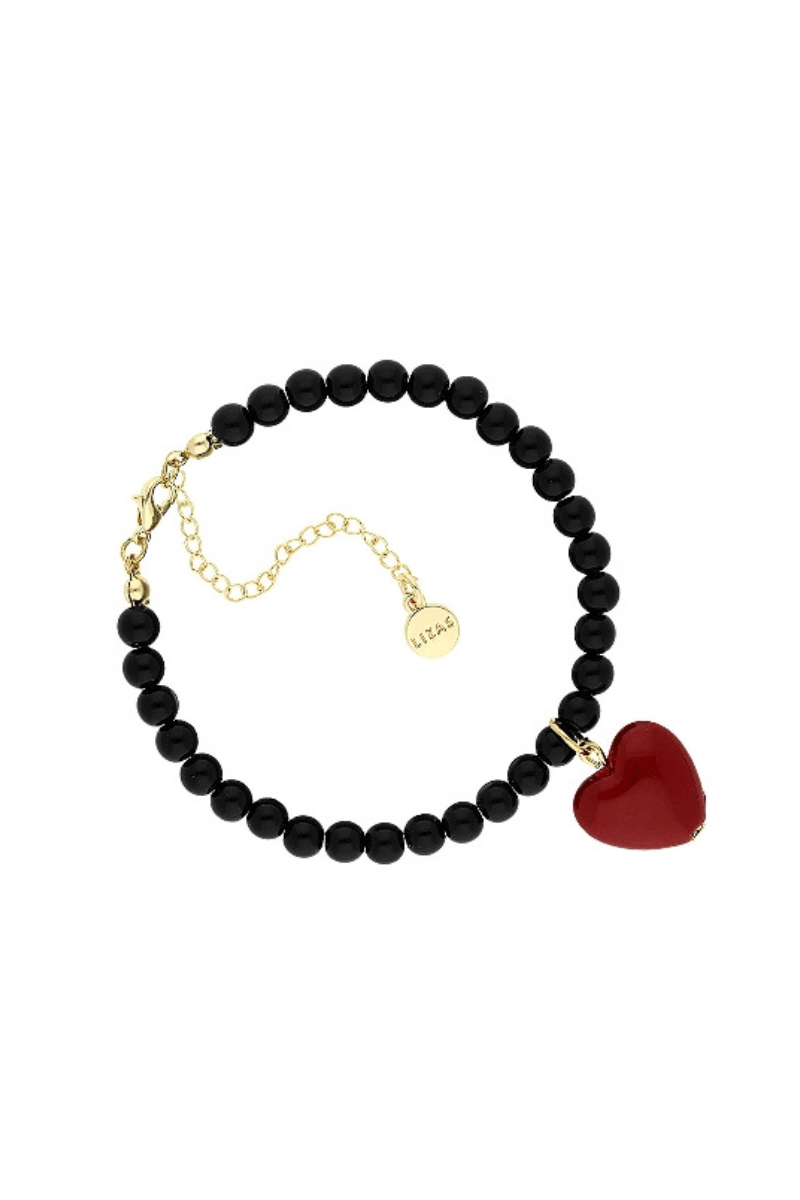 Lizas Black Bracelet with Red Heart - Strawberry Moon Boutique