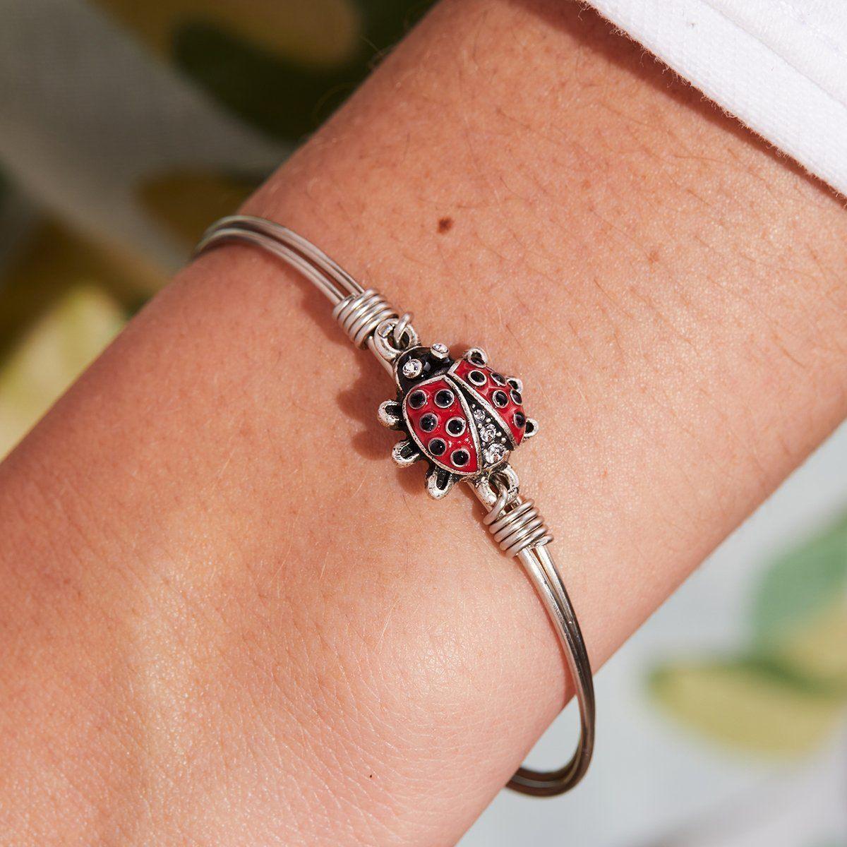 Luca + Danni Red Ladybug with Crystals Bangle Bracelet - Strawberry Moon Boutique