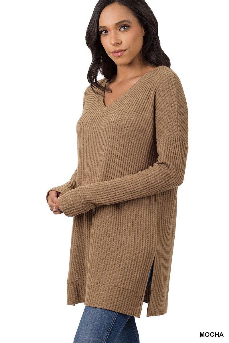 Mocha Brused Thermal Tunic Sweater - Strawberry Moon Boutique