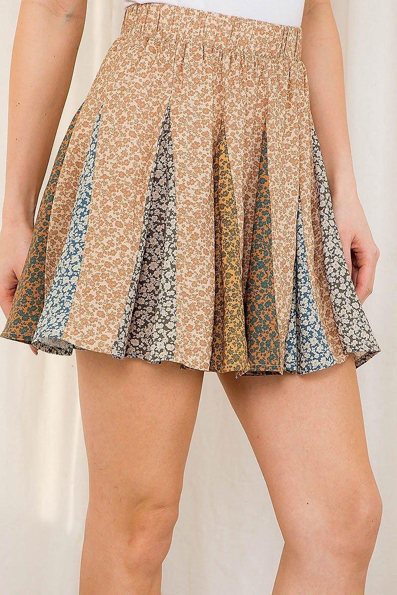 Multi-colored Floral Print Skirt - Strawberry Moon Boutique