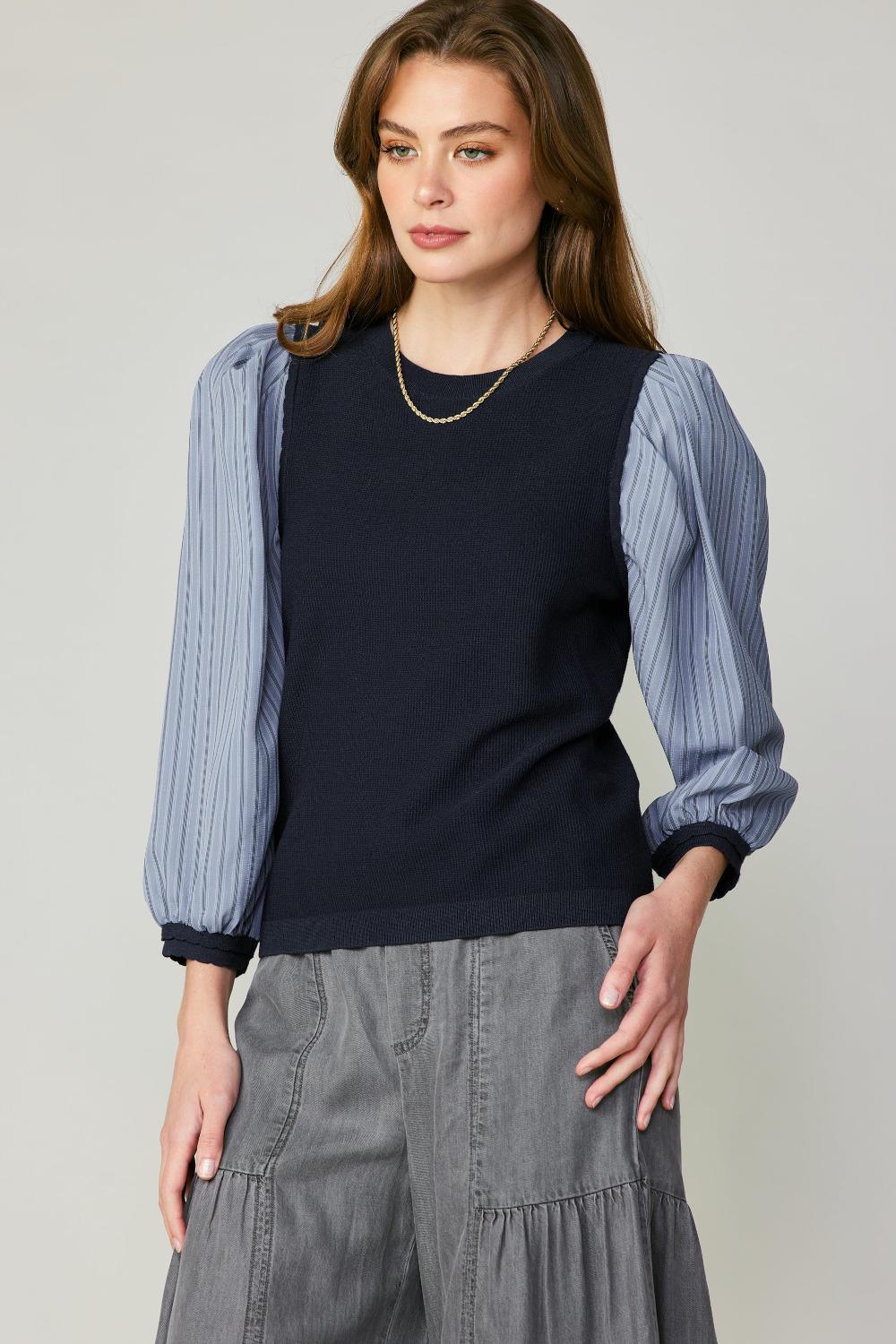 Navy Contrast Top - Strawberry Moon Boutique