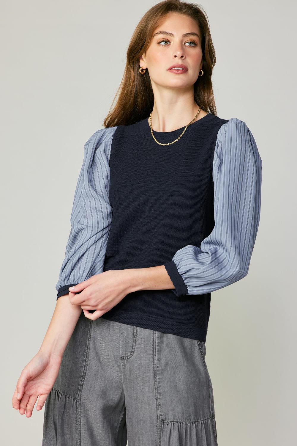 Navy Contrast Top - Strawberry Moon Boutique