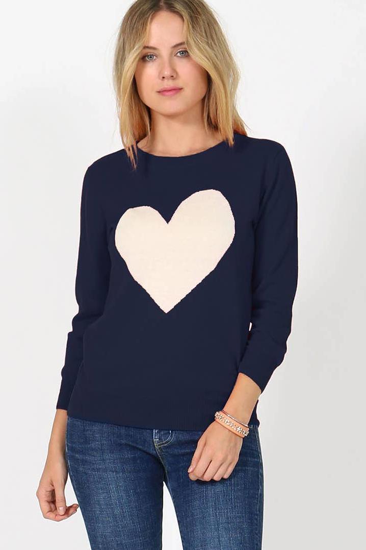 Navy Heart Fitted Crewneck Sweater - Strawberry Moon Boutique