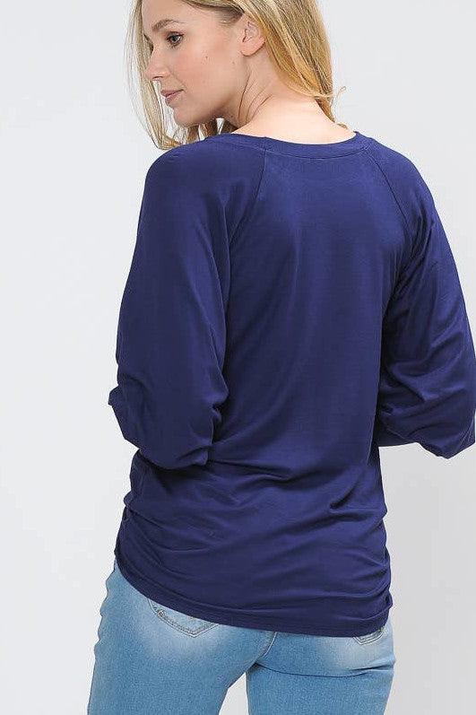 Navy Puff Sleeve Top - Strawberry Moon Boutique