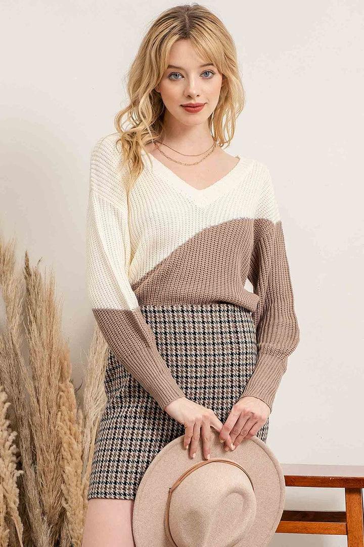 Oatmeal Asymmetrical Knit Sweater - Strawberry Moon Boutique