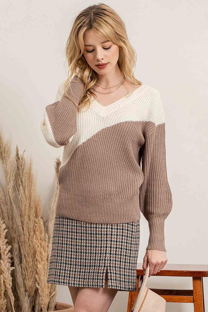 Oatmeal Asymmetrical Knit Sweater - Strawberry Moon Boutique
