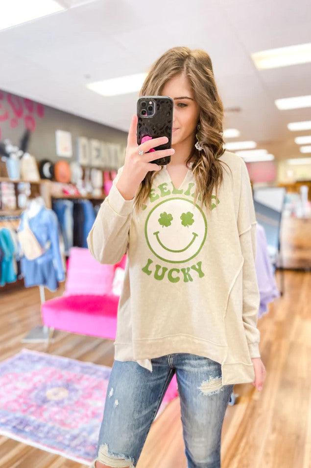 Oatmeal Feeling Lucky St. Patrick's Day Graphic Top - Strawberry Moon Boutique