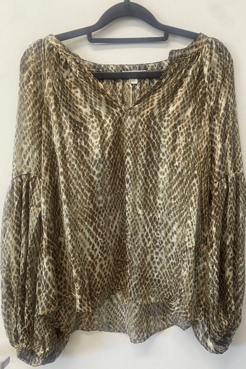 Oilve/Brown Sparkly Balloon Sleeve Top - Strawberry Moon Boutique