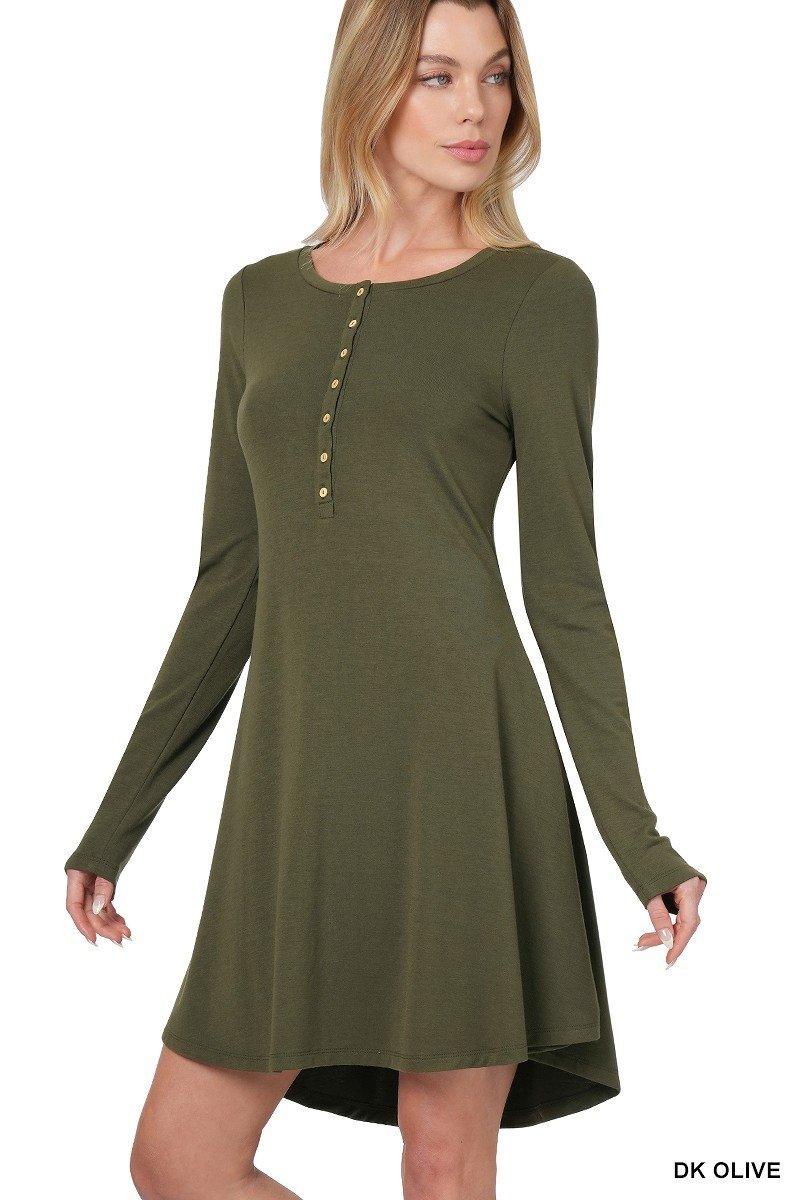 Olive Button Down Dress - Strawberry Moon Boutique