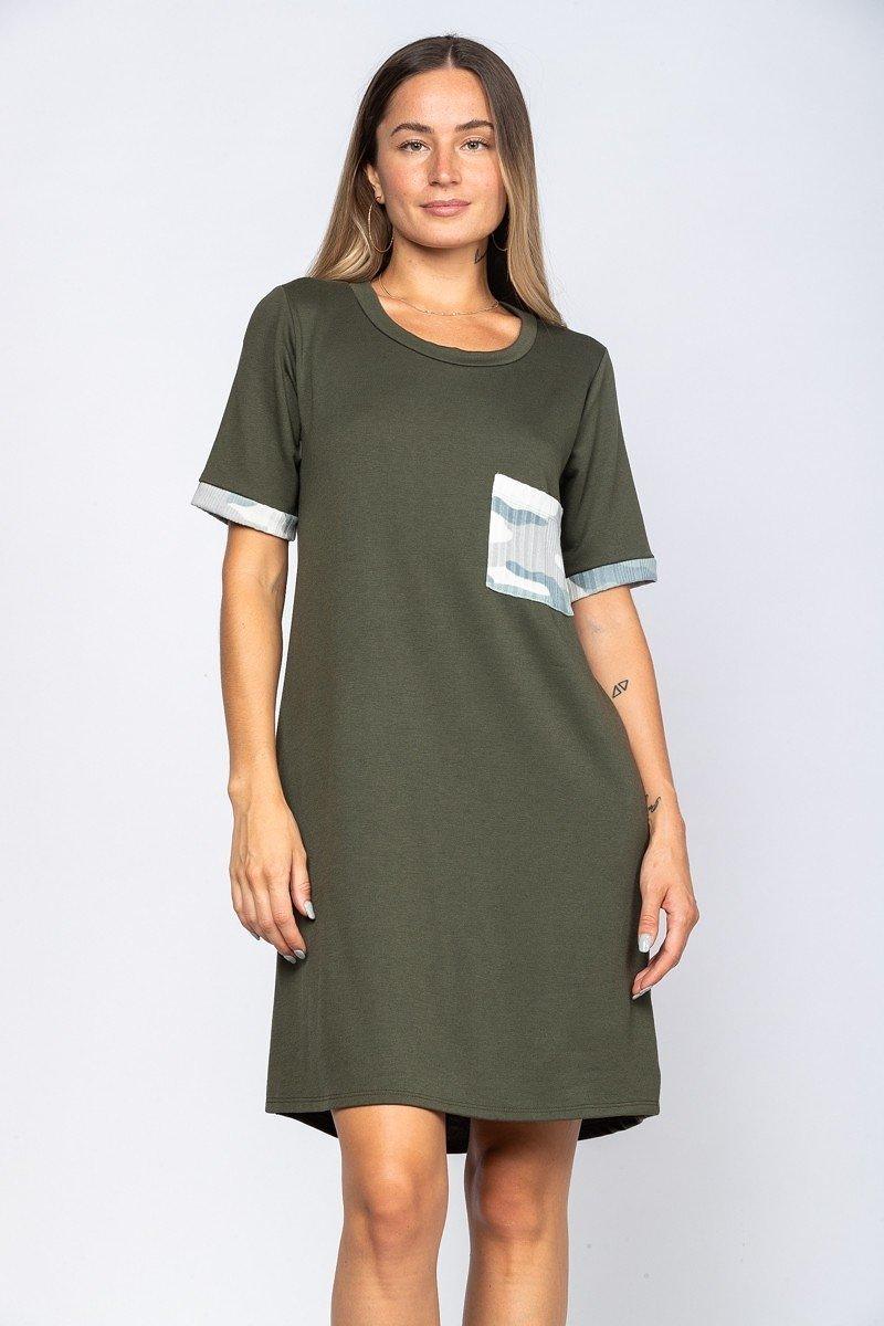 Olive Camo Contrast Dress - Strawberry Moon Boutique