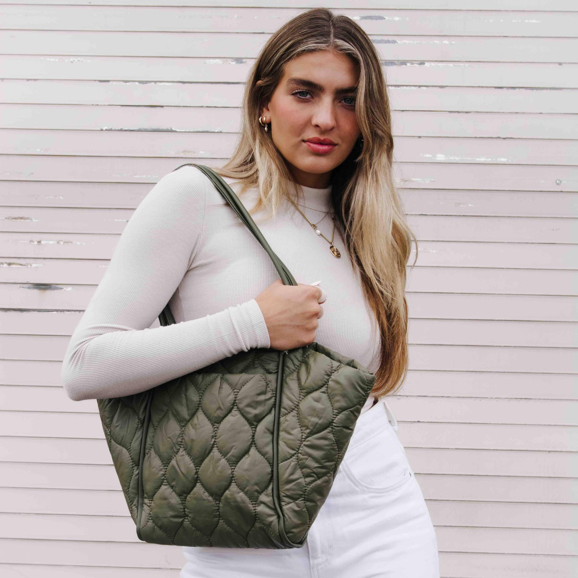 Olive Preslee Puffer Tote - Strawberry Moon Boutique