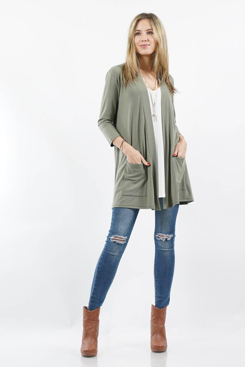 Olive Slouchy Pocket Cardigan - Strawberry Moon Boutique