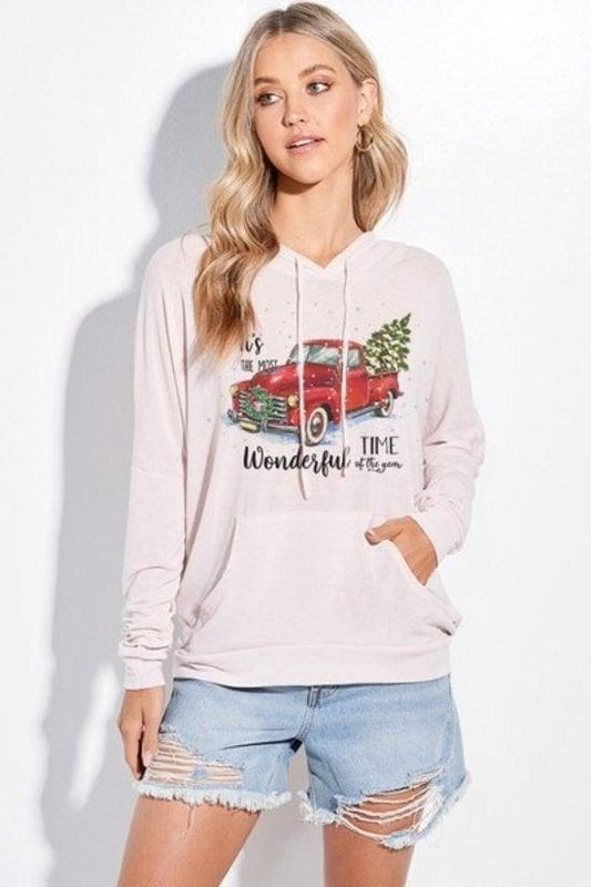 Pink Christmas Truck Hoodie Tunic Top - Strawberry Moon Boutique