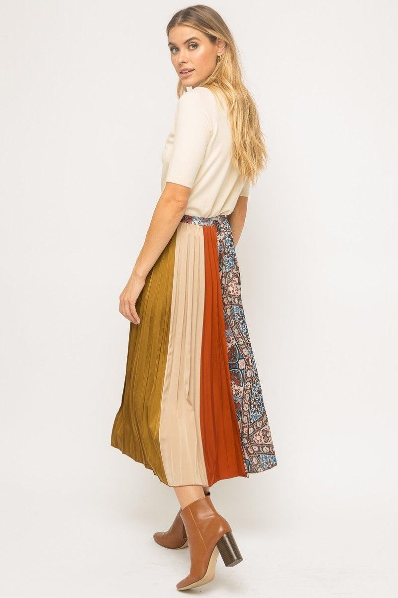 Pleated Color Block Skirt - Strawberry Moon Boutique