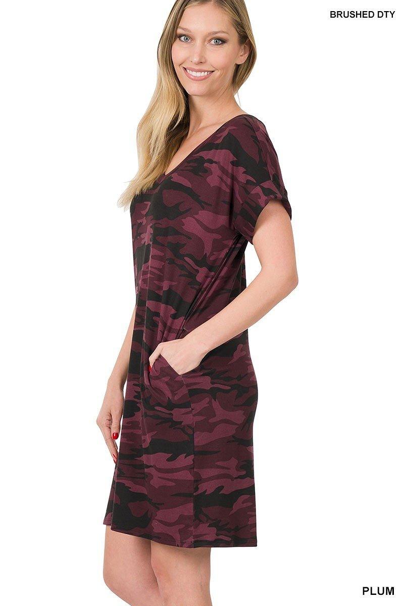 Plum Camouflage Dress with Pockets - Strawberry Moon Boutique