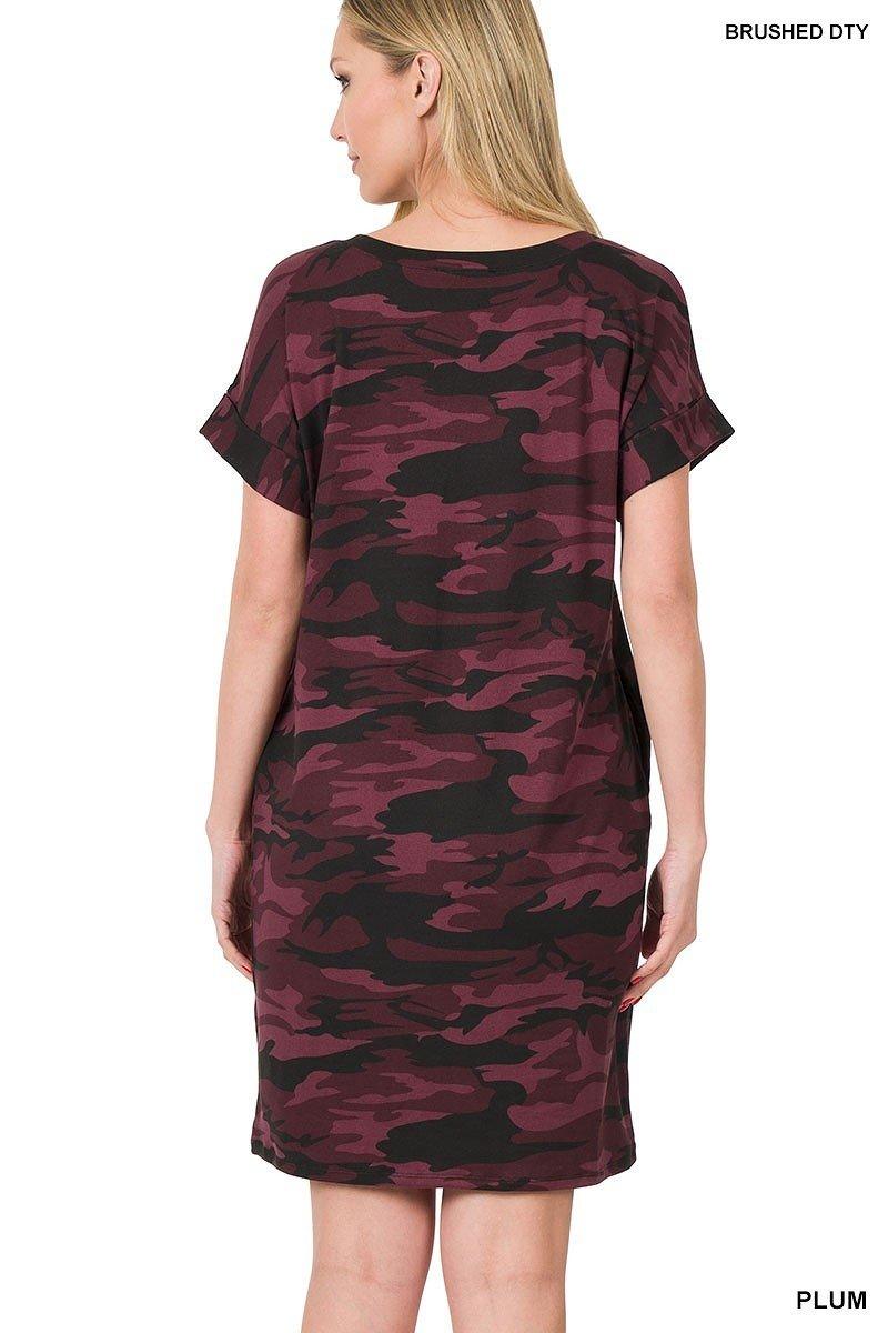 Plum Camouflage Dress with Pockets - Strawberry Moon Boutique