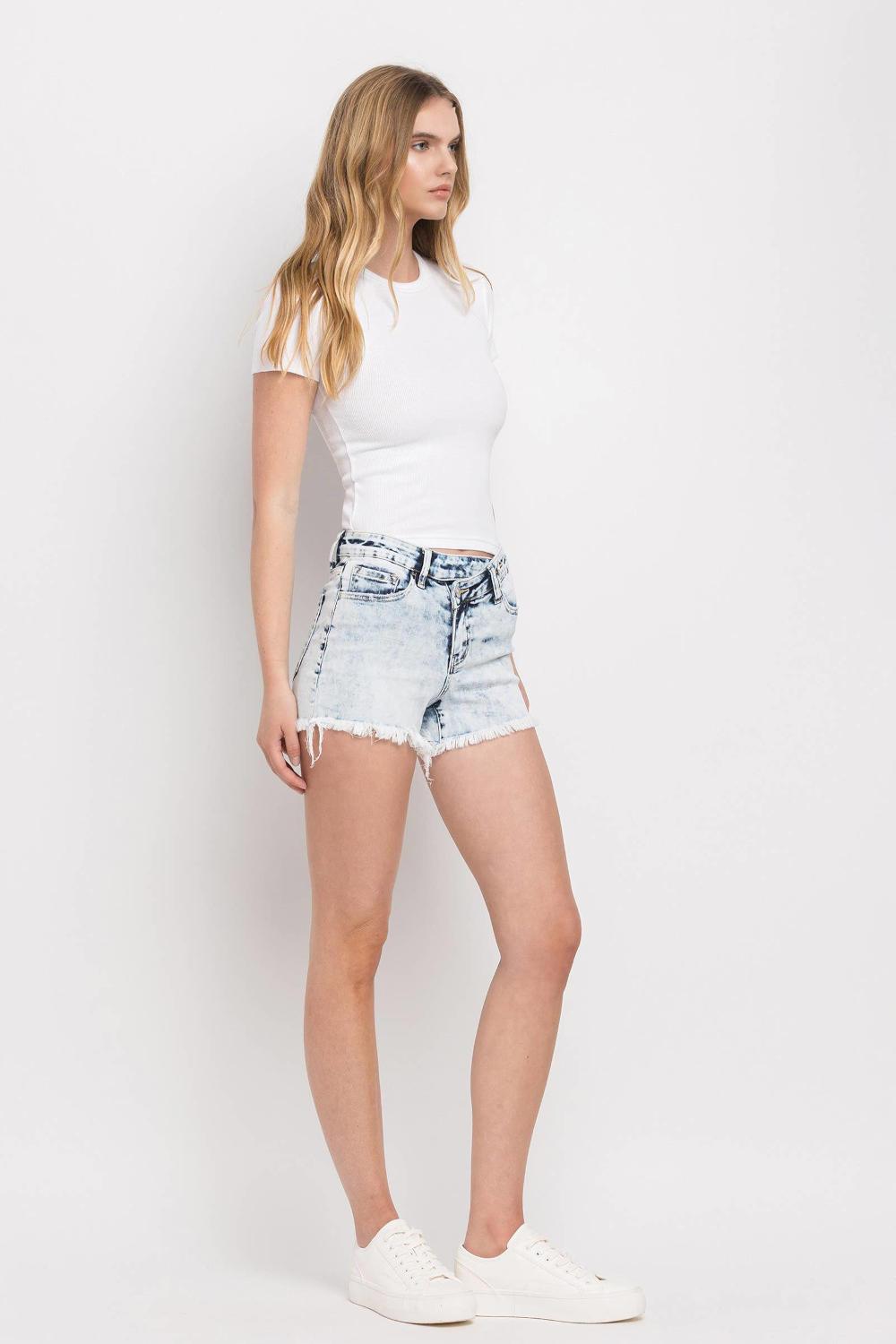 Puzzled Crossover Denim Shorts - Strawberry Moon Boutique