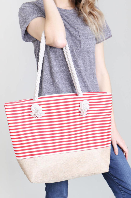 Red Striped Tote Bag - Strawberry Moon Boutique