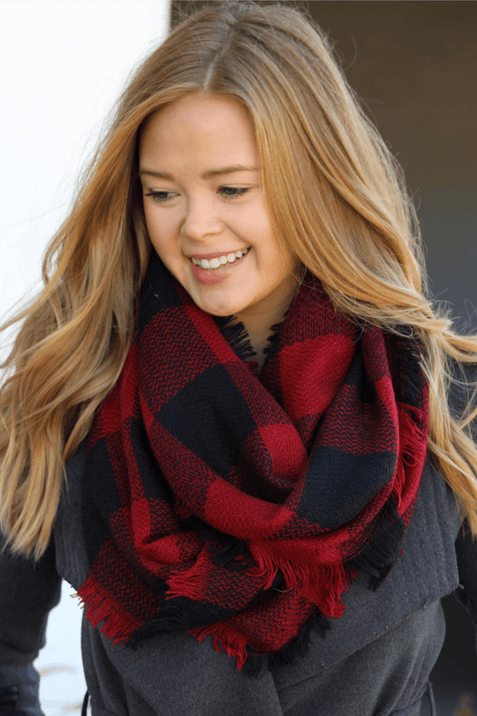 Red/Black Buffalo Plaid Blanket Scarf - Strawberry Moon Boutique