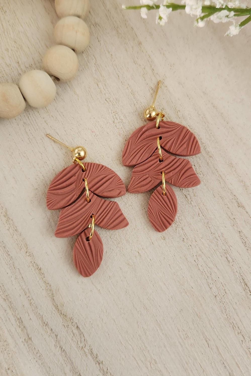 Rose Gold Leaf Clay Earrings - Strawberry Moon Boutique