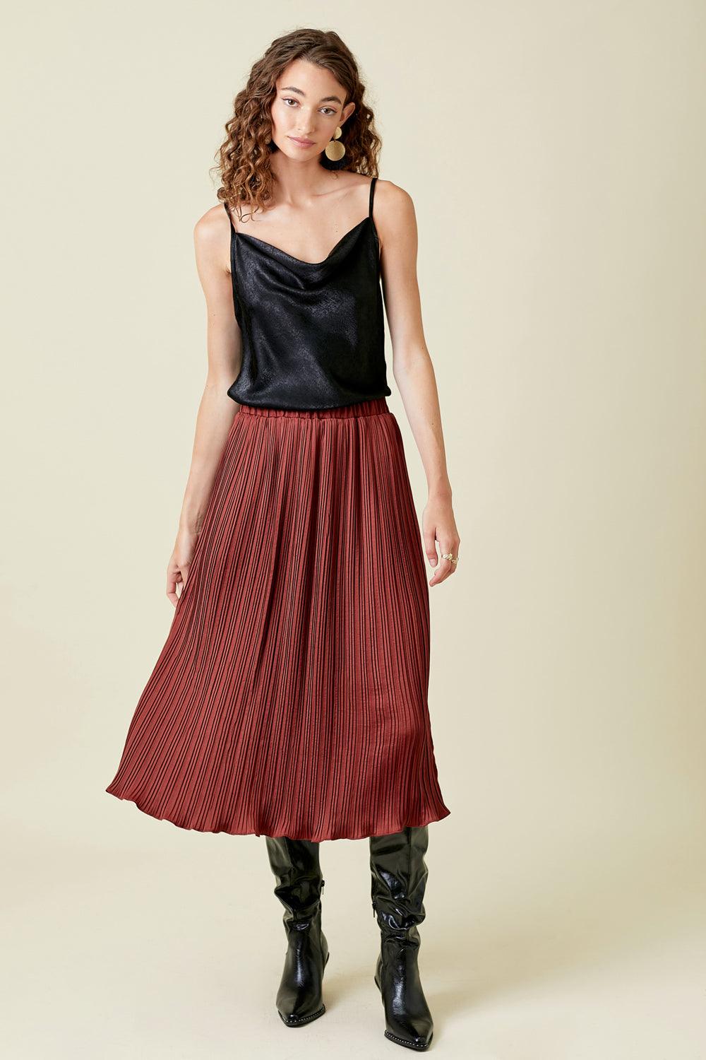 Rust Pleated Skirt - Strawberry Moon Boutique