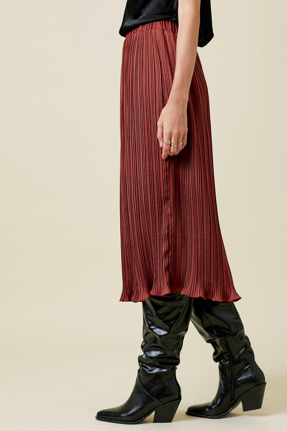 Rust Pleated Skirt - Strawberry Moon Boutique