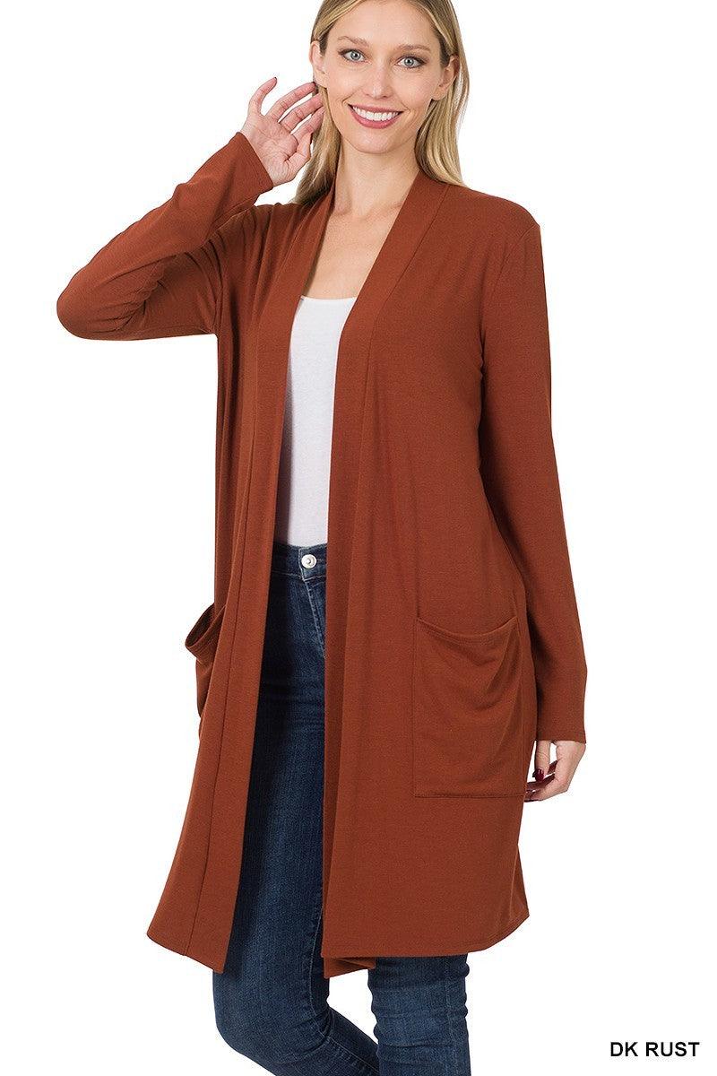 Rust Slouchy Pocket Open Cardigan - Strawberry Moon Boutique