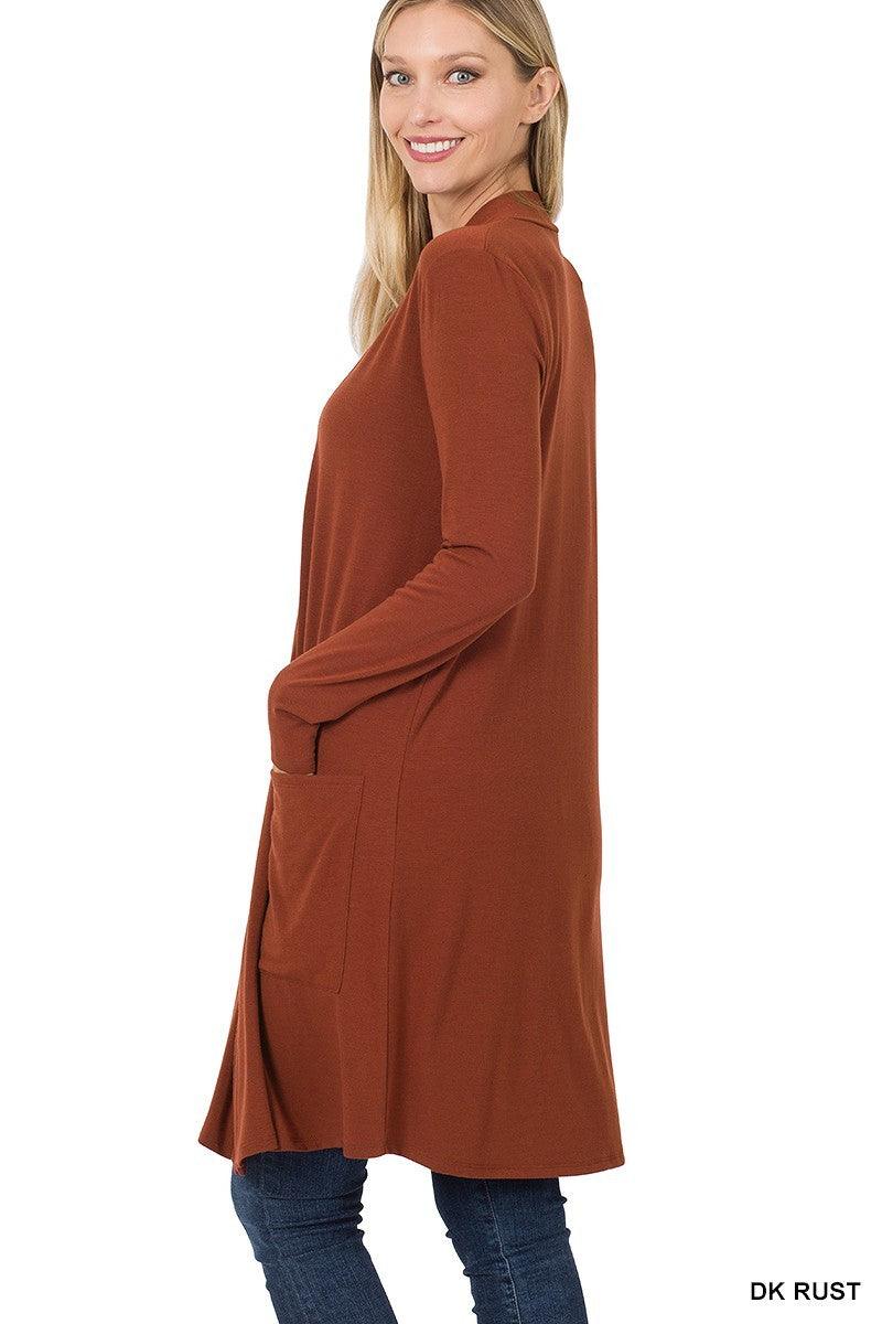 Rust Slouchy Pocket Open Cardigan - Strawberry Moon Boutique