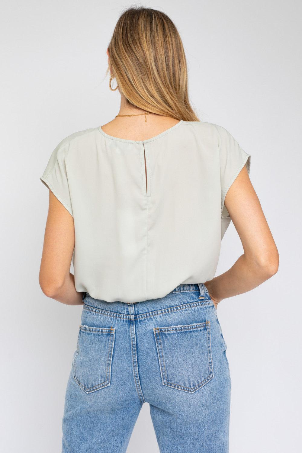Sage Pleated Bodysuit - Strawberry Moon Boutique