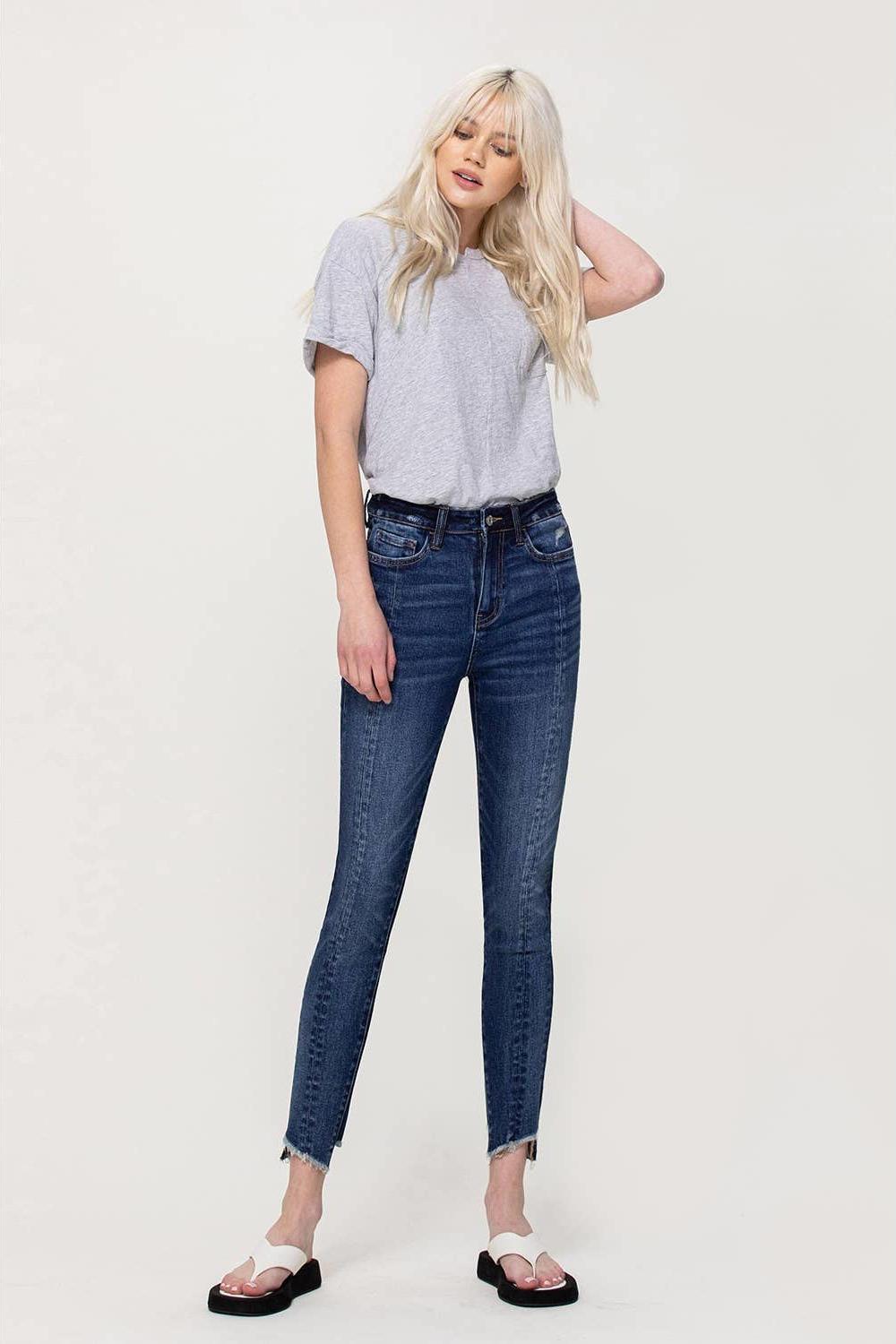 Seamed Panel Ankle Skinny Jeans - Strawberry Moon Boutique