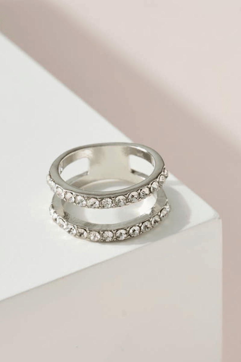 Silver Double Row Metal Pave Ring - Strawberry Moon Boutique