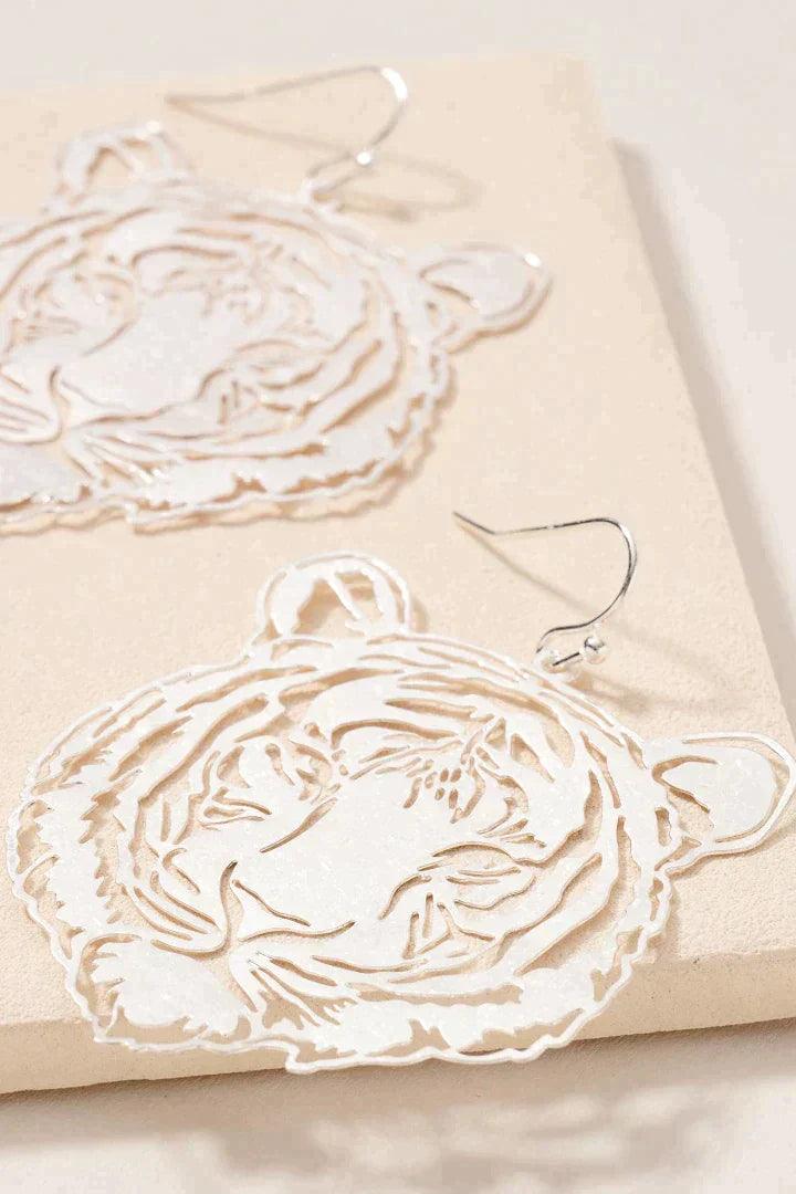 Silver Tiger Head Shape Dangle Earrings - Strawberry Moon Boutique