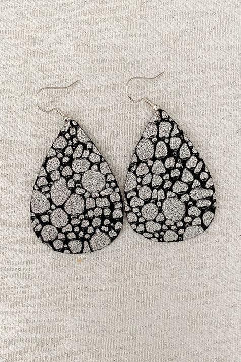Silver/Black Pebbled Leather Earrings - Strawberry Moon Boutique