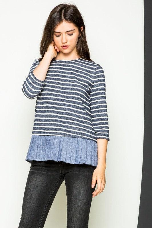 Stripe Knit Sweater with Denim - Strawberry Moon Boutique