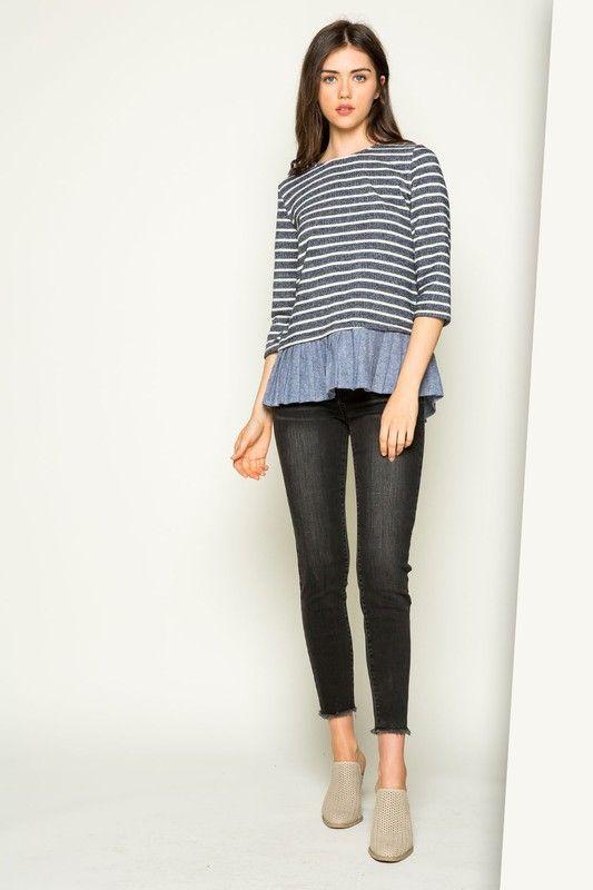 Stripe Knit Sweater with Denim - Strawberry Moon Boutique